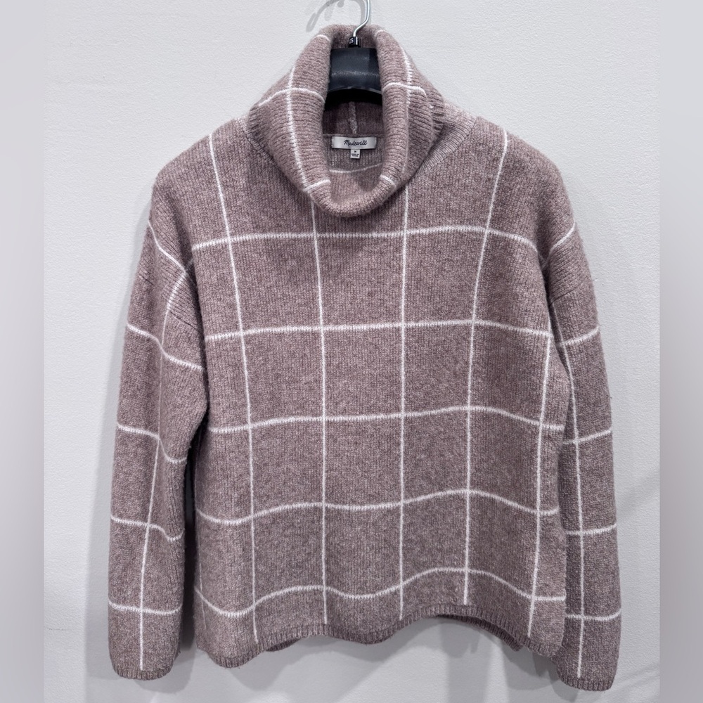 Madewell Taupe Grid Turtleneck Sweater